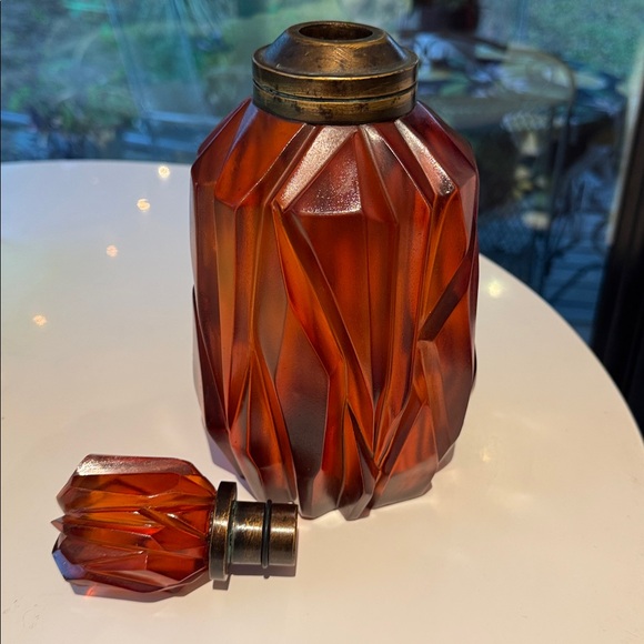 Art Deco Amber Lucite Bar Decanter Bottle Glass Murano Style MCM 3D